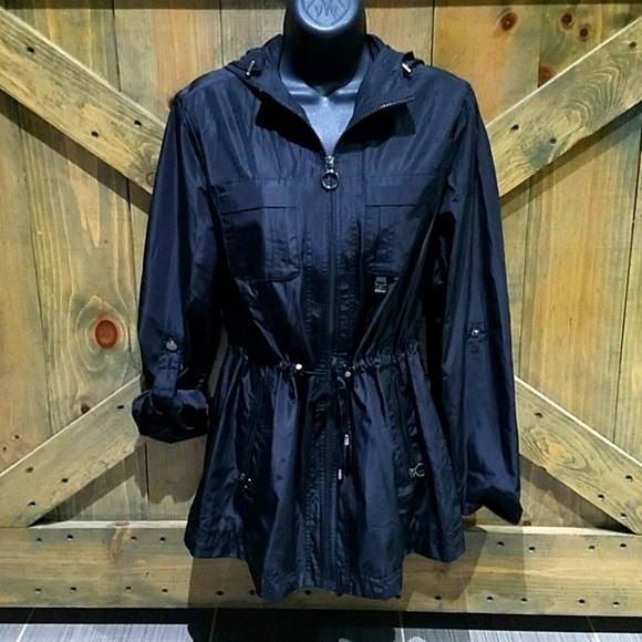 MICHAEL KORS BLACK HOODIE UTILITY JACKET SIZE SMALL - Picture 1 of 16